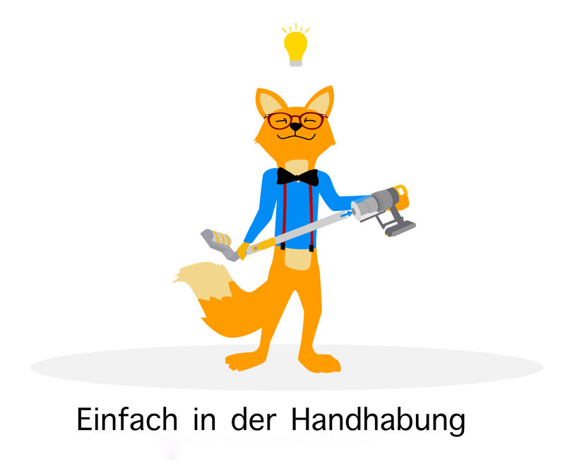 Fuchs handhabt den Akkusauger, easy
